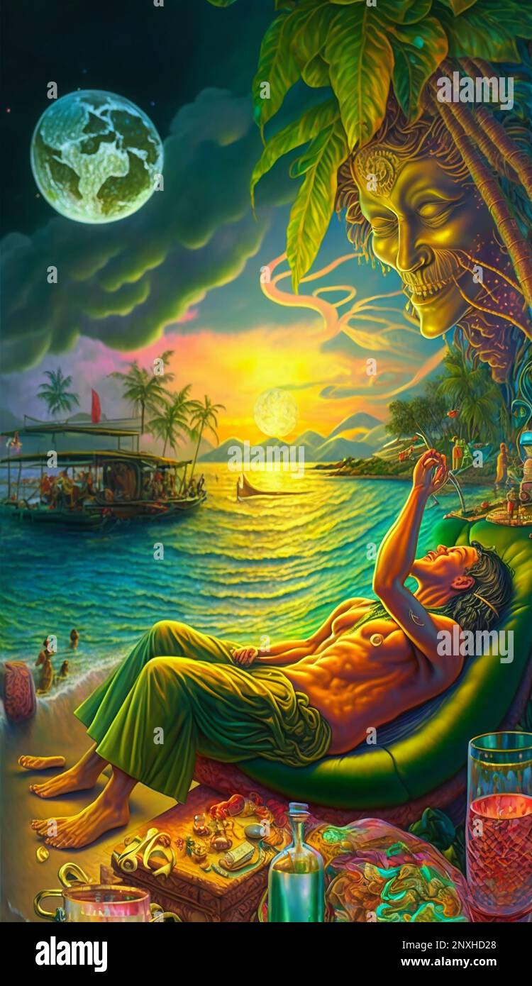 Midjourney AI pintura de fantasía de arte de una pesadilla tropical Foto de stock