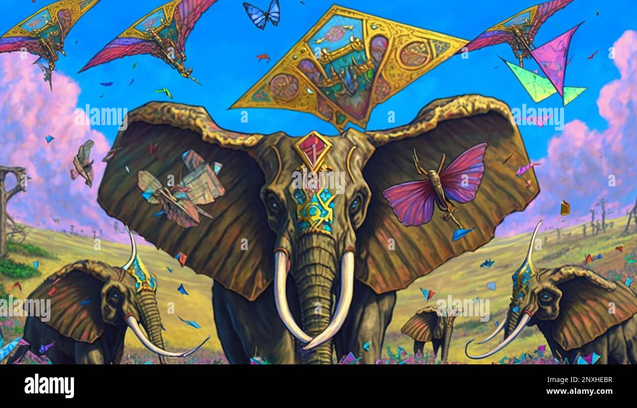 Midjourney AI arte de elefante de fantasía Foto de stock