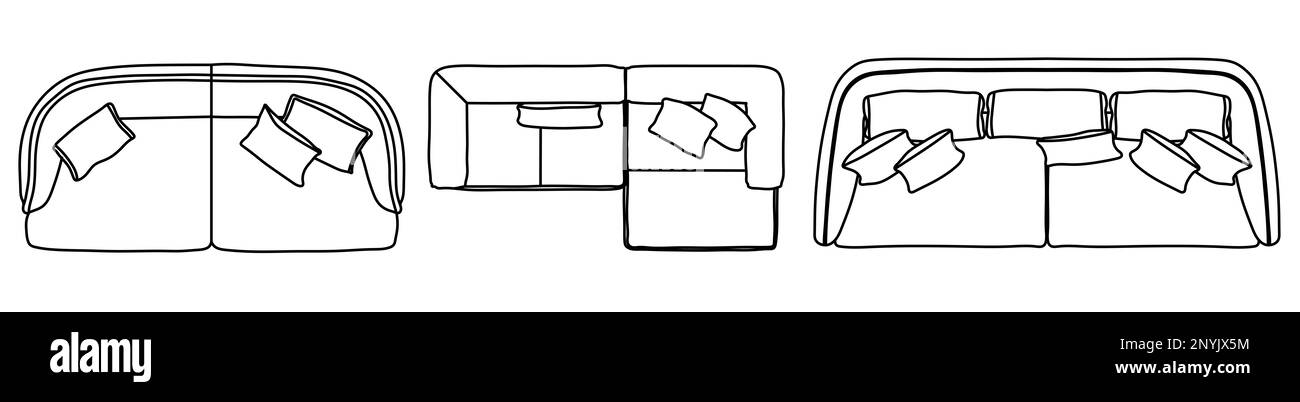Concepto o conjunto conceptual o colección de sofás de dos plazas desde diferentes perspectivas sobre el blanco. la ilustración 3d como metahor para la arquitectura y en Foto de stock