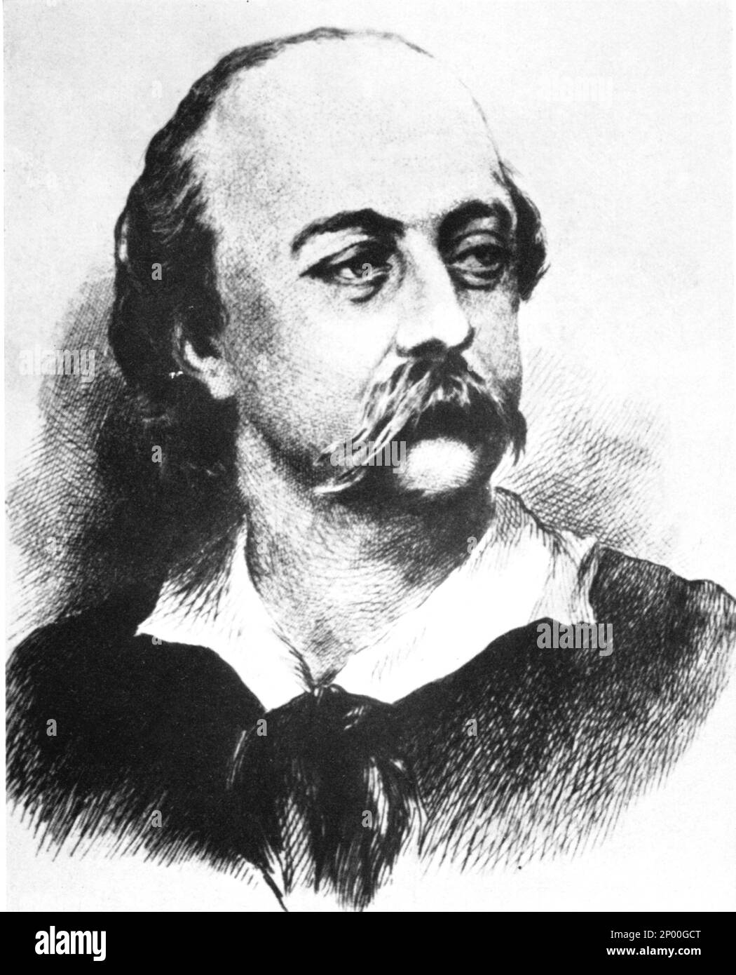 El escritor francés GUSTAVE FLAUBERT ( 1821 - 1880 ) , autor de roman MADAME BOVARY ( 1857 ) - SCRITTORE - letterato - LETTERATURA - LITERATURA - ritratto - ROMANTICISMO - ritratto - collar - colletto - letterato - ritratto - incisione - baffi - bigote - stempiatura - uomo stempiato - timmed at temple ---- Archivio GBB Foto de stock