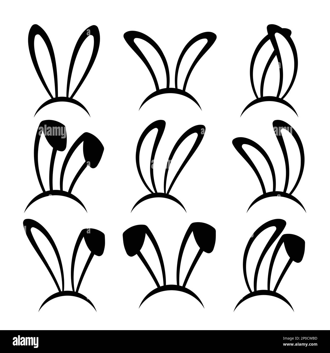 Juego de diadema con orejas de conejo. Orejas de conejito de Pascua aisladas en el fondo. Ilustración del Vector