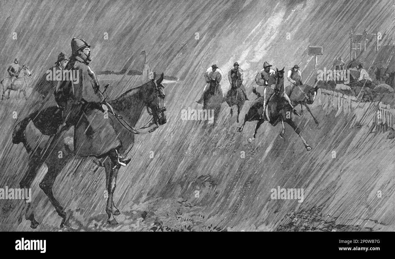 ''The Newmarket October Meeting -- Carreras en Viento y Lluvia; Lluvia en el Campo', 1891. De “The Graphic. Un periódico semanal ilustrado”, Volumen 44. Julio a diciembre de 1891. Foto de stock