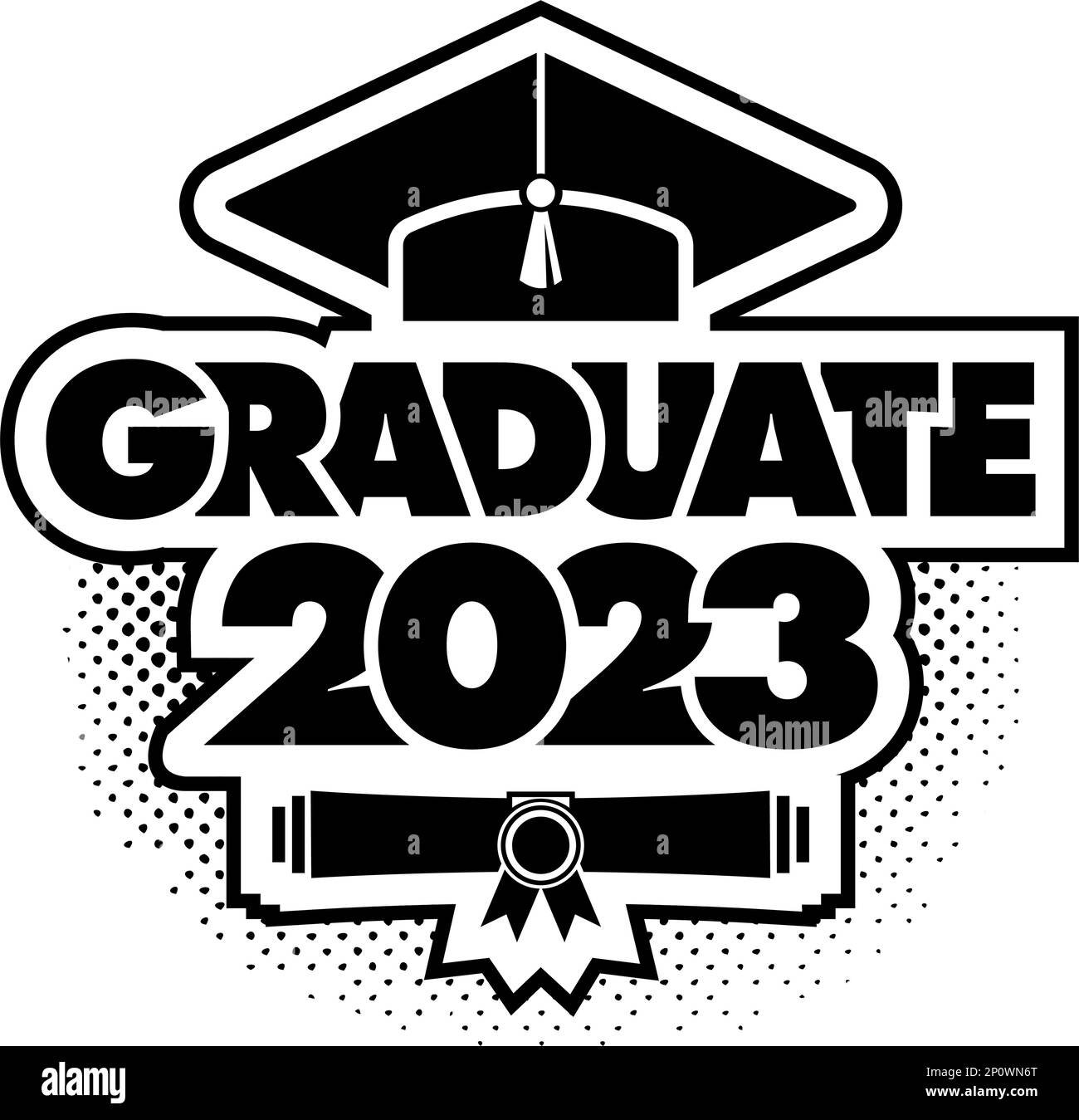 2023 clase felicita a los graduados. El concepto de decorar la felicitación para los graduados de la escuela. Diseño para la camiseta, flyer, invitación, tarjeta de felicitación. Ilum Ilustración del Vector