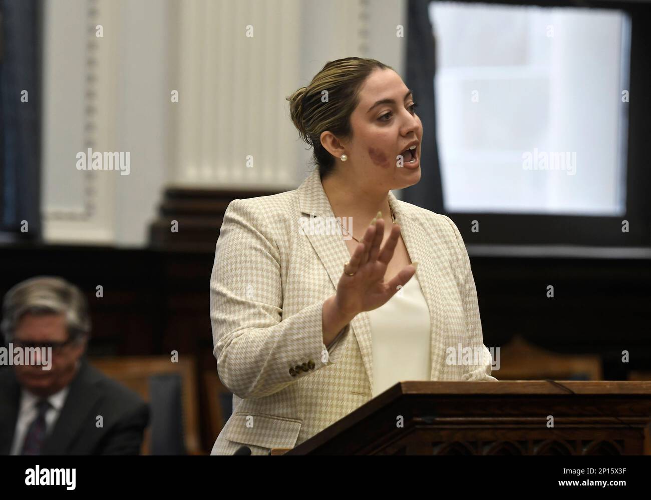 Nicole Muller, an attorney for Zachariah Anderson, gives the defense's
