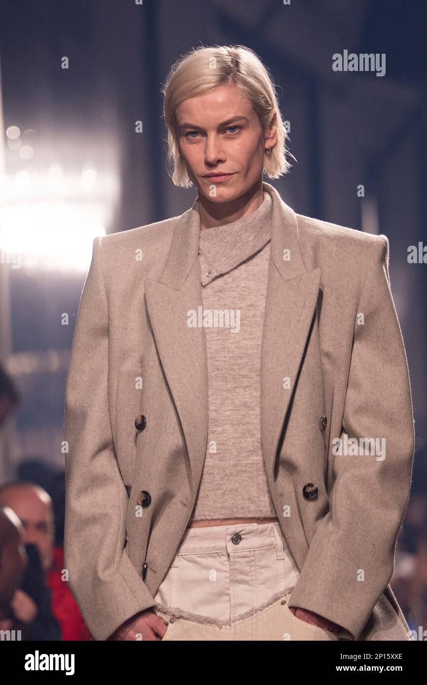 A model wears a creation as part of the Isabel Marant Fall/Winter 2023