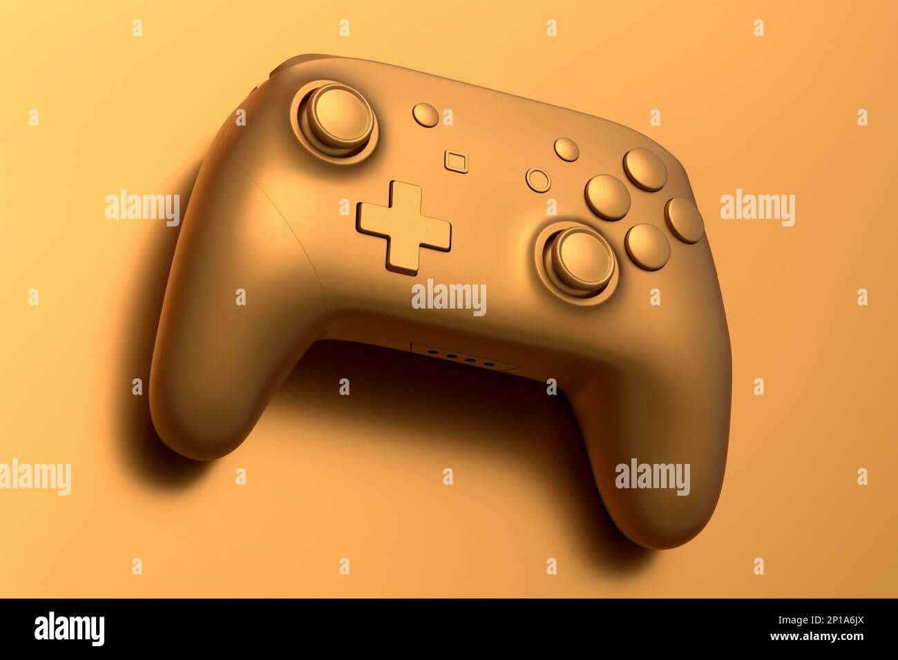Joystick de videojuego realista con textura de cromo dorado aislado sobre  fondo dorado. Renderizado 3D de equipo de transmisión para juegos en la  nube y espacio de trabajo de jugador Fotografía de