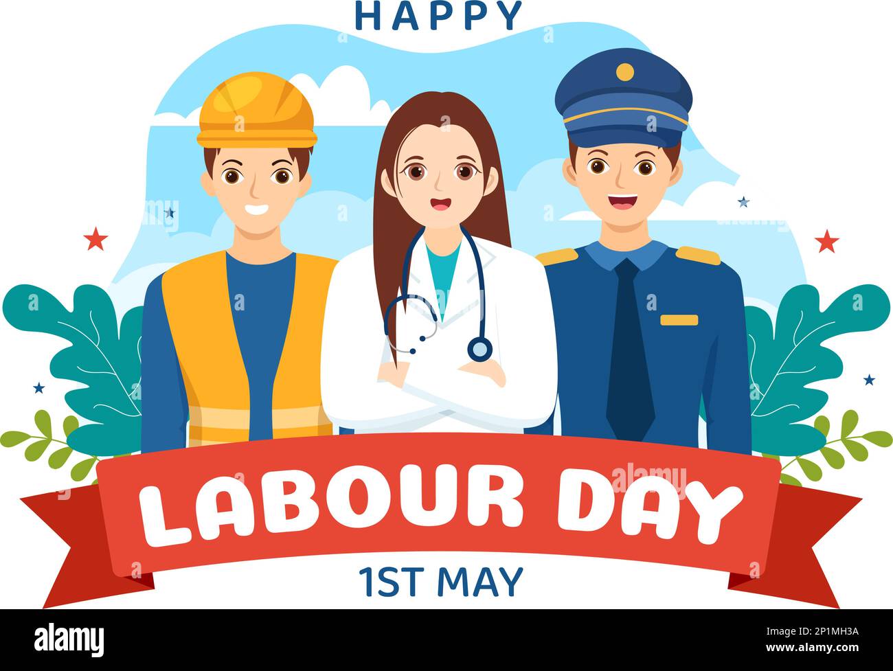 Feliz Día del Trabajo el 1 de mayo Ilustración con diferentes profesiones y  gracias a todos los trabajadores por su duro trabajo en plantillas de dibujos  animados planos dibujados a mano Imagen
