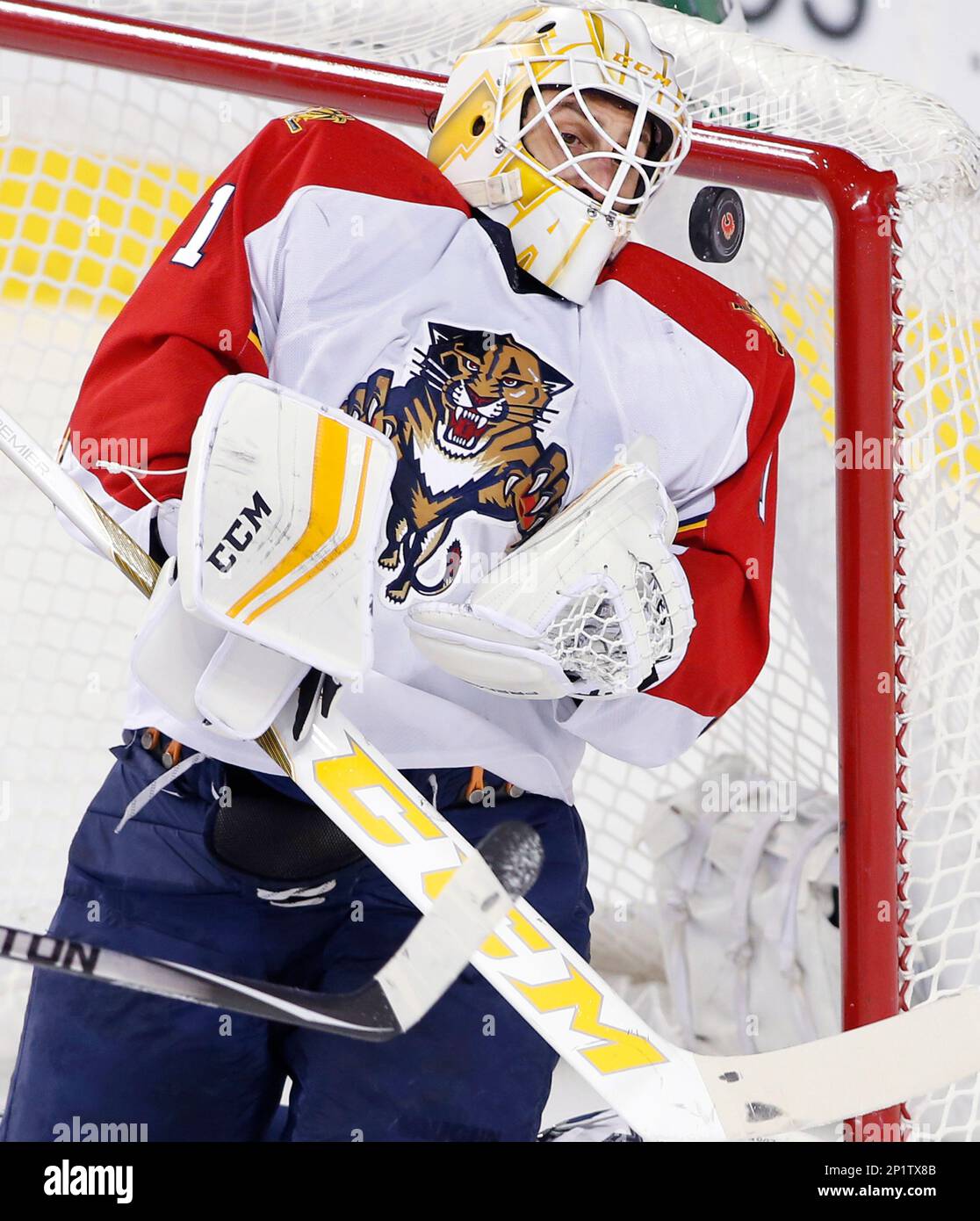 Florida Panthers goalie Roberto Luongo can't stop this Colorado Avalanche  shot by Alex Tanguay for the winning goal in third period action at the  Office Depot Center in Sunrise, Florida, on January