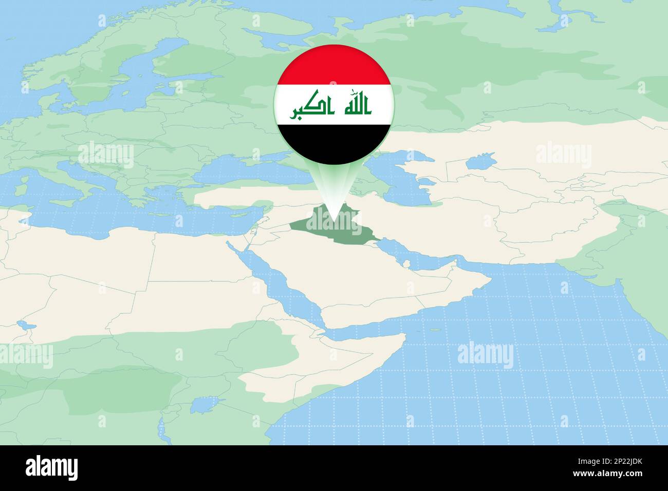 Ilustración de mapa de Irak con la bandera. Ilustración cartográfica de Irak y países vecinos