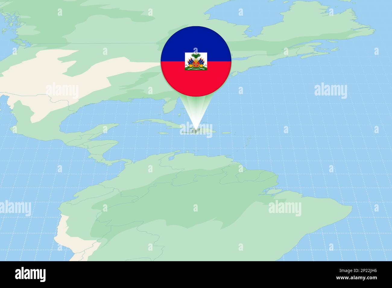 Ilustración de mapa de Haití con la bandera. Ilustración cartográfica de Haití y países vecinos