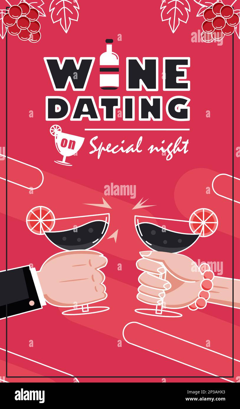 Wine Dating en una noche especial, copas aplauden. Adecuado para eventos Ilustración del Vector