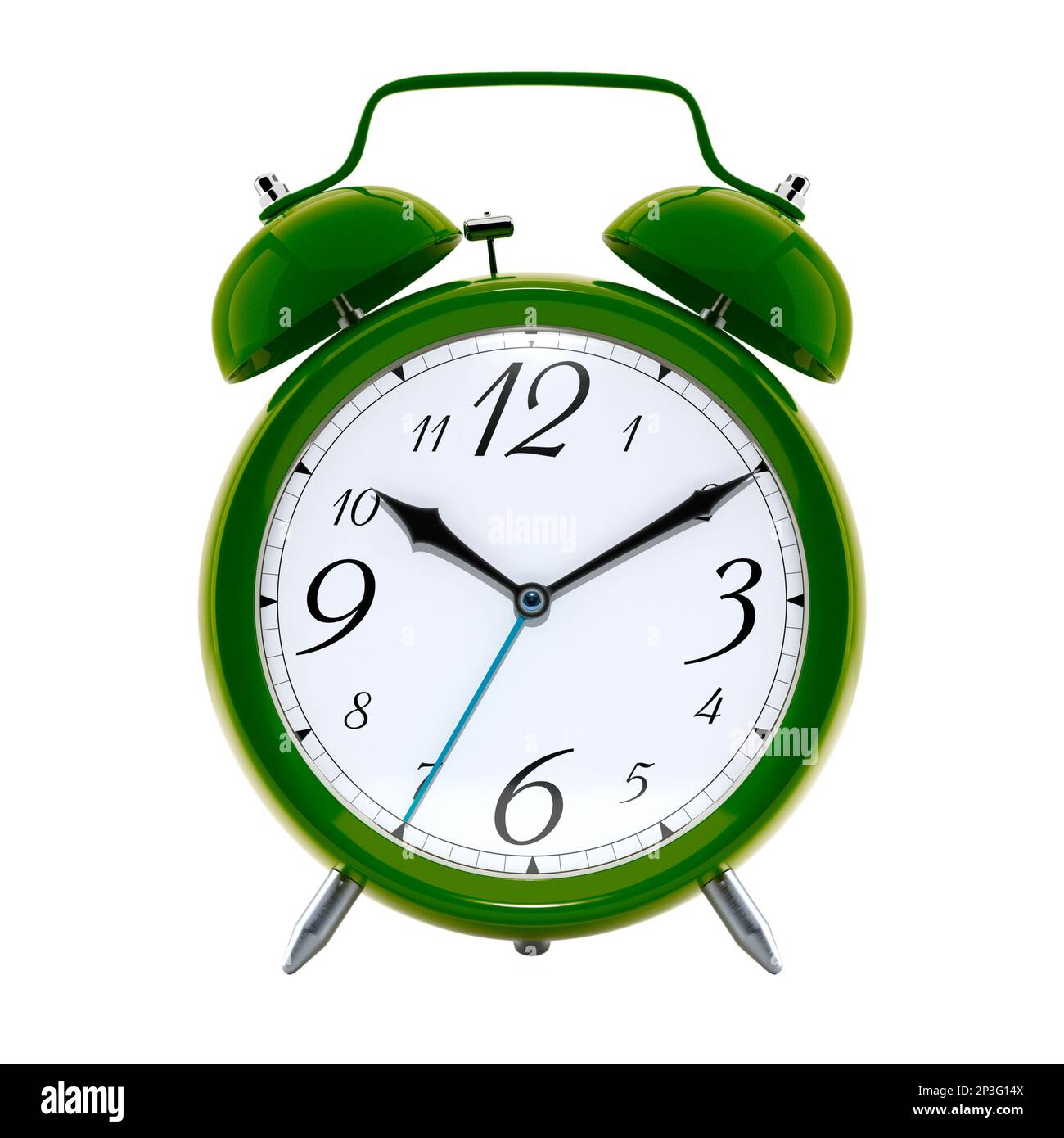 Despertador, reloj de color verde estilo vintage con manos negras. PNG  clipart aislado sobre fondo transparente Fotografía de stock - Alamy