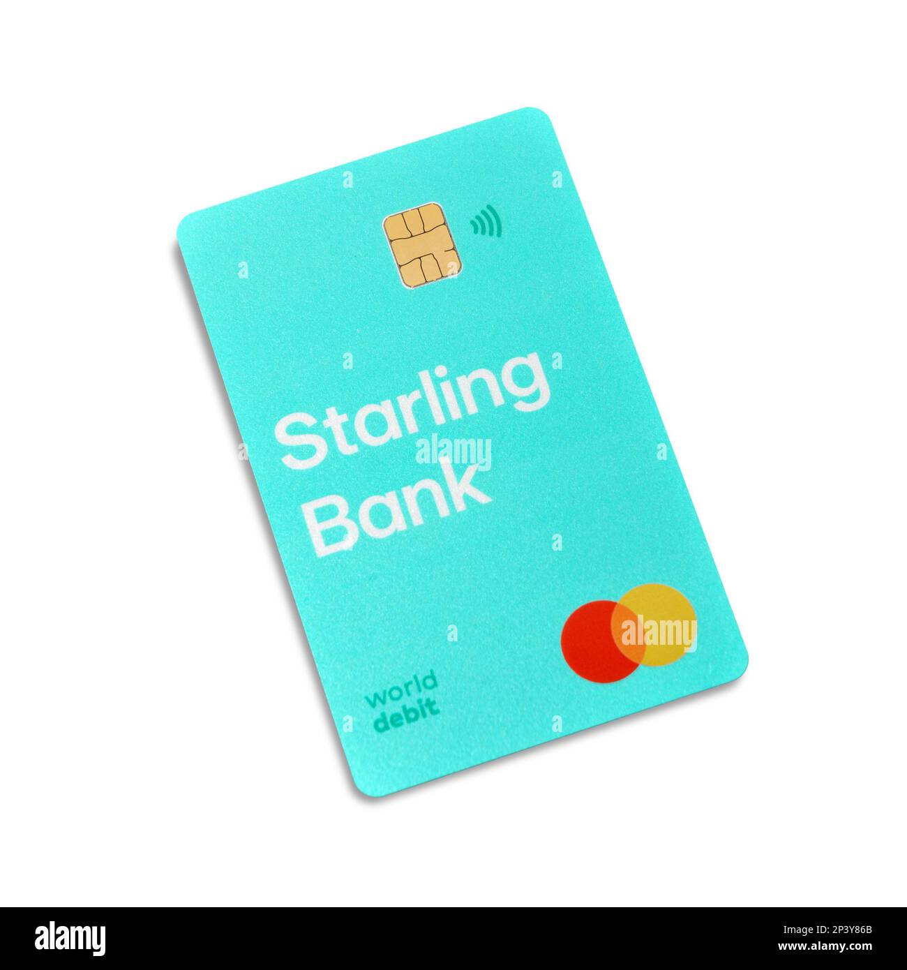 Starling Bank tarjeta de débito sin contacto desde arriba aislado en blanco cortado Foto de stock
