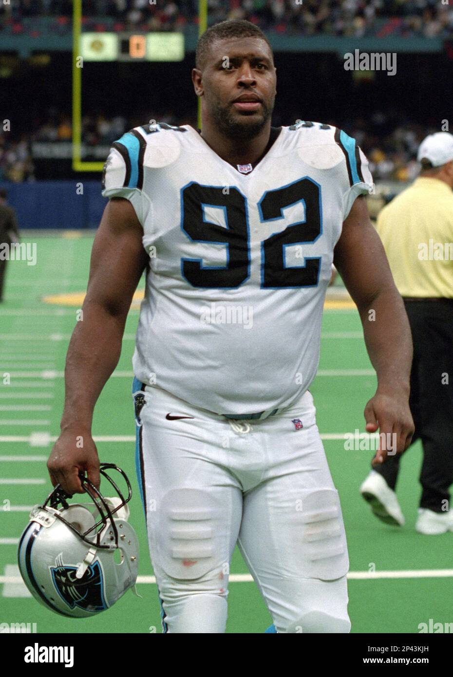 NFL FILE 2000: Reggie White of the Carolina Panthers. After White retired  after the 1998 season, the Panthers wooed White back for one final season  in 2000 which he started all 16