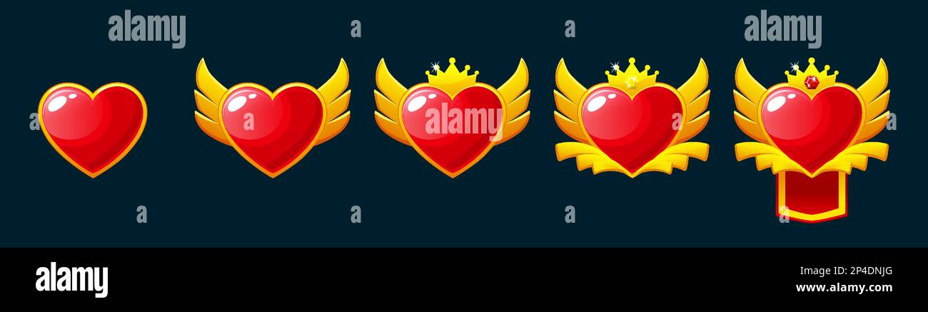 Clasificar insignias. Subir de nivel los iconos con el corazón, ranking de  premios Imagen Vector de stock - Alamy