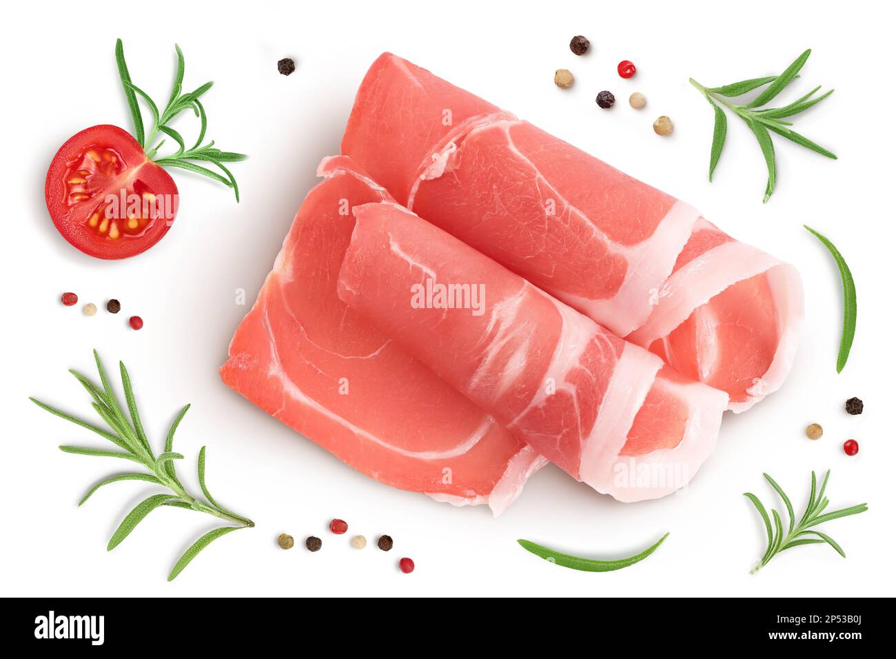 Prosciutto crudo italiano o jamón español. Jamón crudo aislado sobre