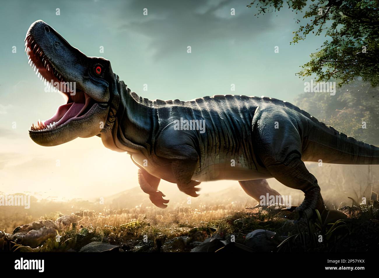Depredador de dinosaurio T-rex en la selva, cara animal monstruo  prehistórico. IA generativa Fotografía de stock - Alamy