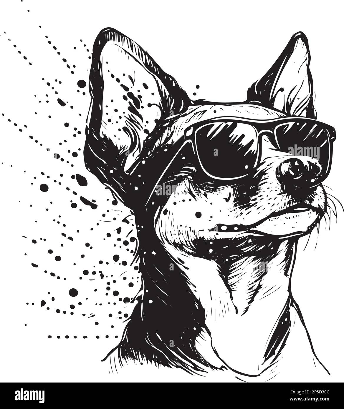 Estilo de tinta Vector Arte de un perro con gafas de sol Ilustración del Vector