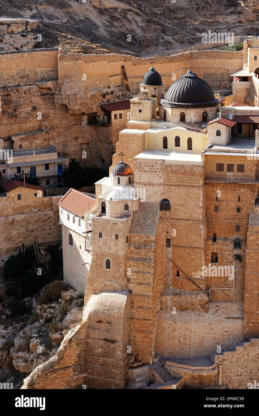 Mar Saba, uno de los monasterios habitados continuamente más antiguos del mundo, el este del desierto de Judea, Israel, Oriente Medio Foto de stock