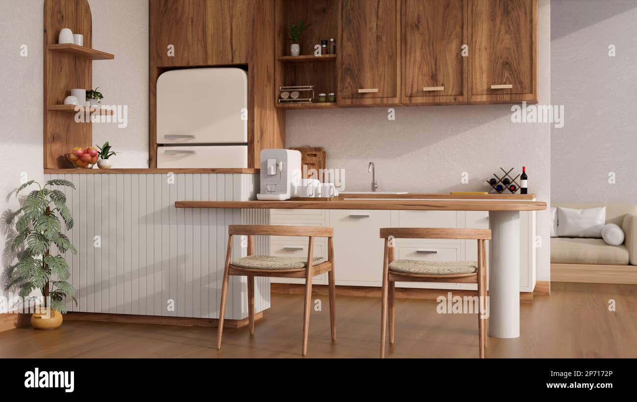 Elegante composición de acogedor diseño interior de cocina con