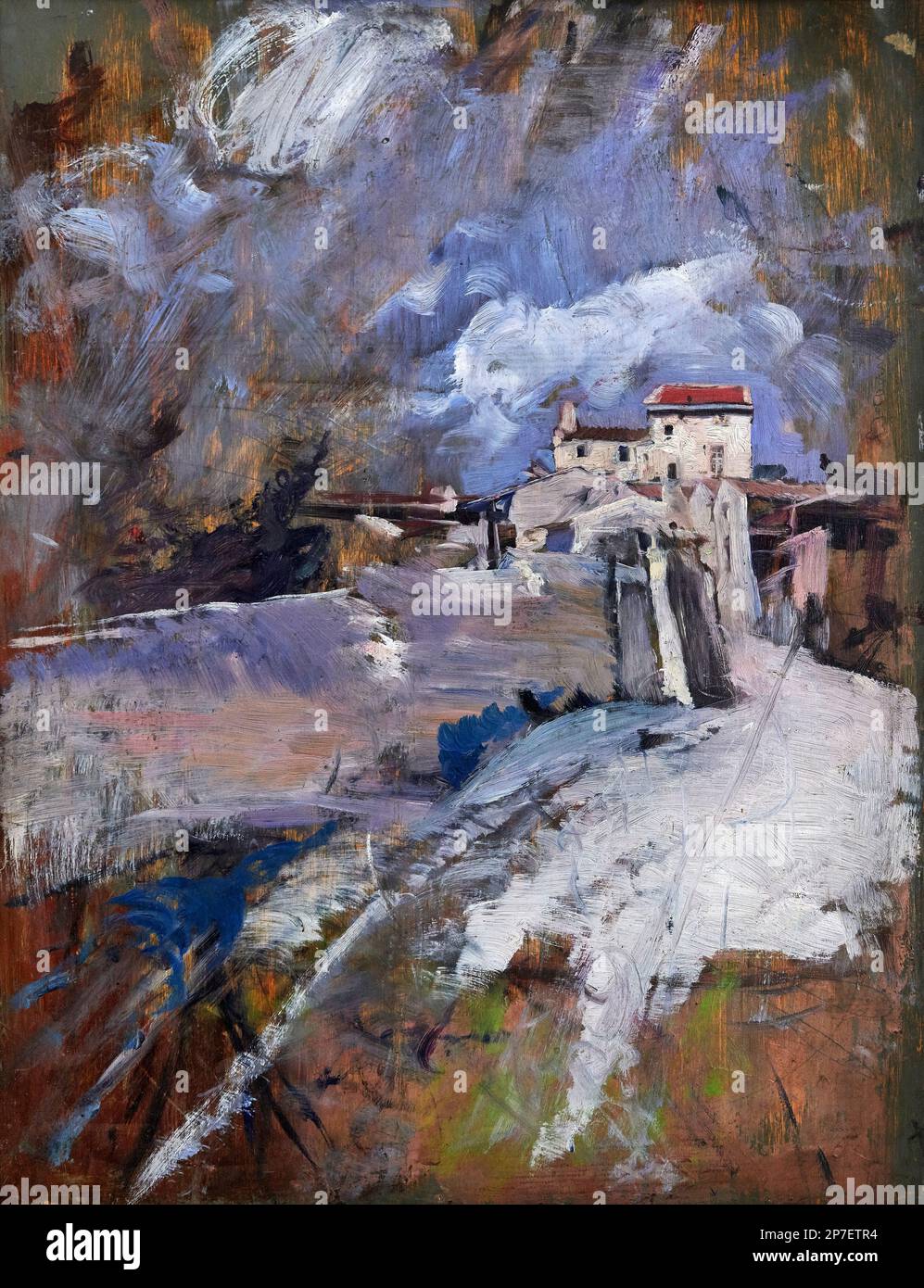 Paesaggio invernale - olio su tavola - Giovanni Boldini - 1911 - Piacenza, Galería Ricci Oddi Foto de stock