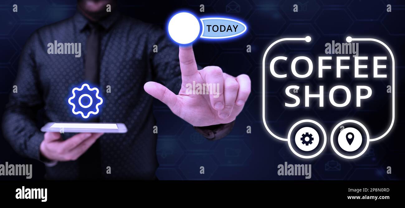 Inspiración mostrando signo Coffee Shop. Concepto que significa pequeño