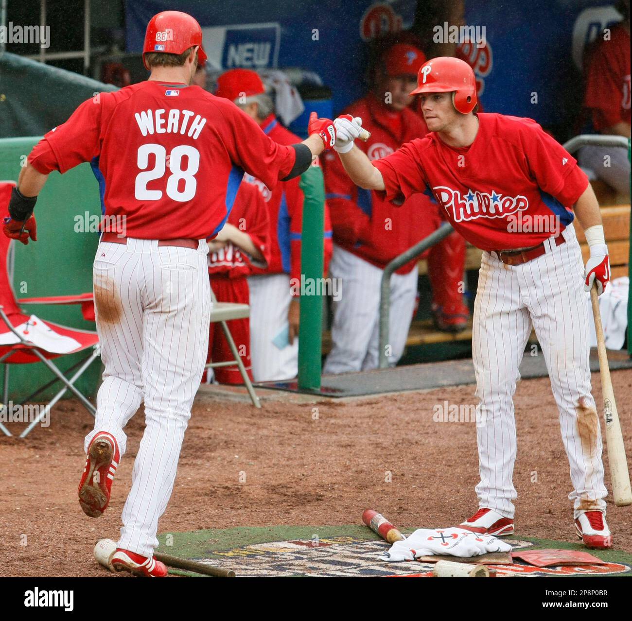 Chase Utley (re.) und Jayson Werth (beide Philadelphia Phillies) jubeln - Y  (PHI