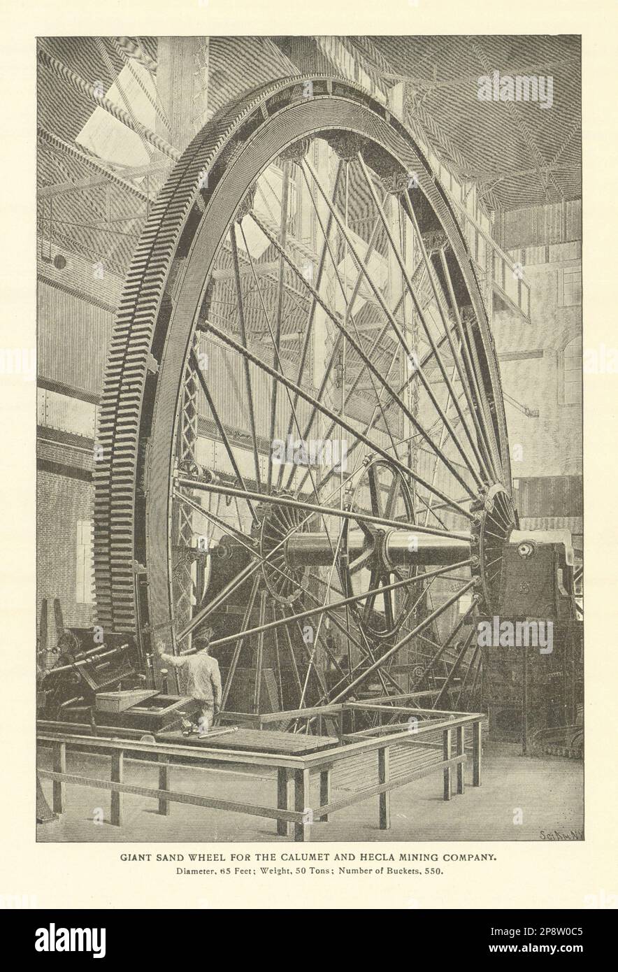 RUEDA DE ARENA GIGANTE PARA LA EMPRESA MINERA CALUMET & HECLA. Impresión de Michigan 1907 Foto de stock