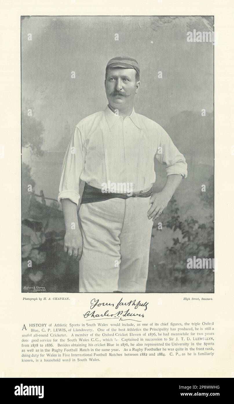 A cargo de Charles Prytherch Lewis. Todo terreno y jugador de rugby. South Wales cricketer 1895 Foto de stock