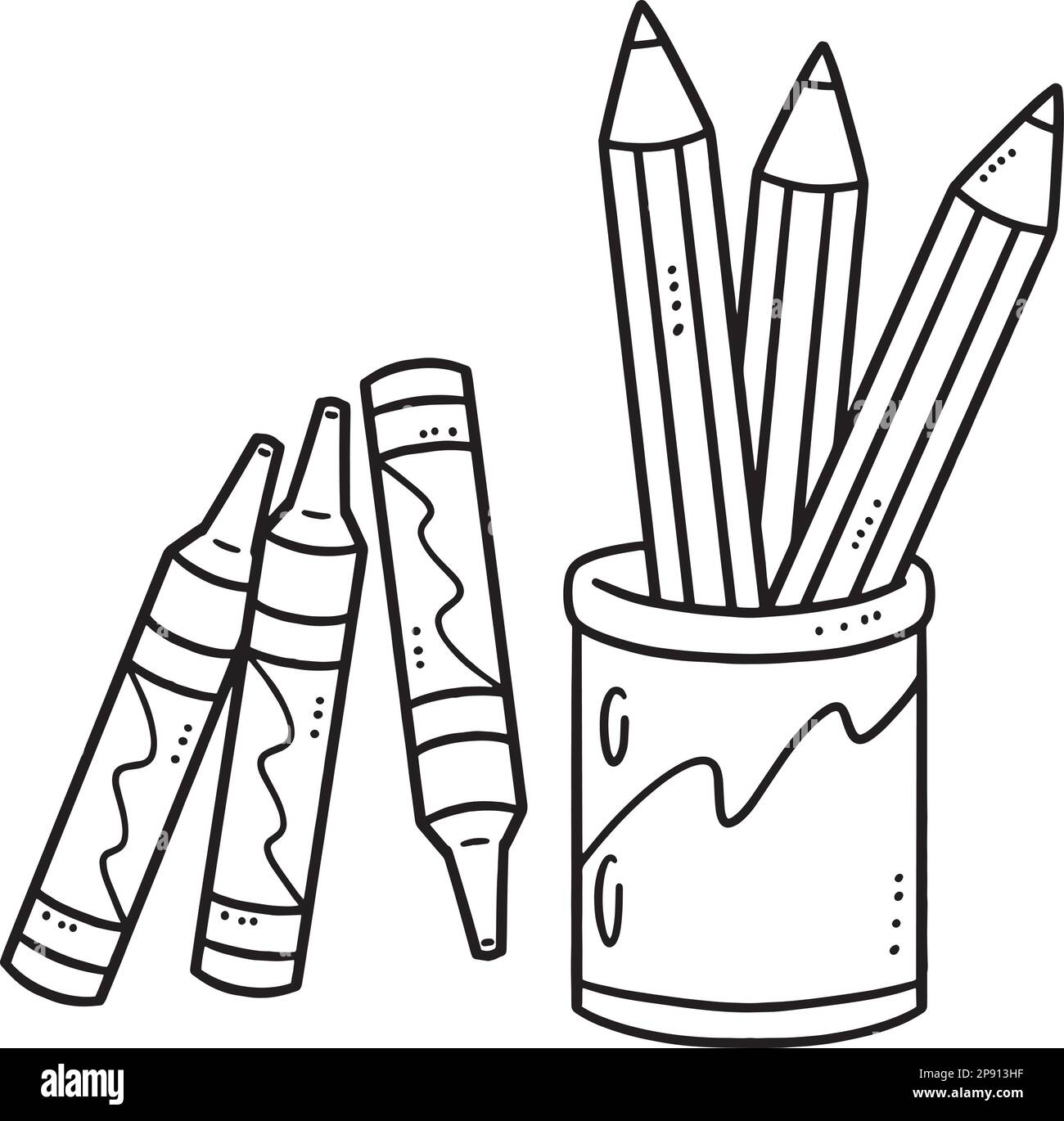 Lápiz y lápices de colores aislados Página para colorear para niños Imagen  Vector de stock - Alamy
