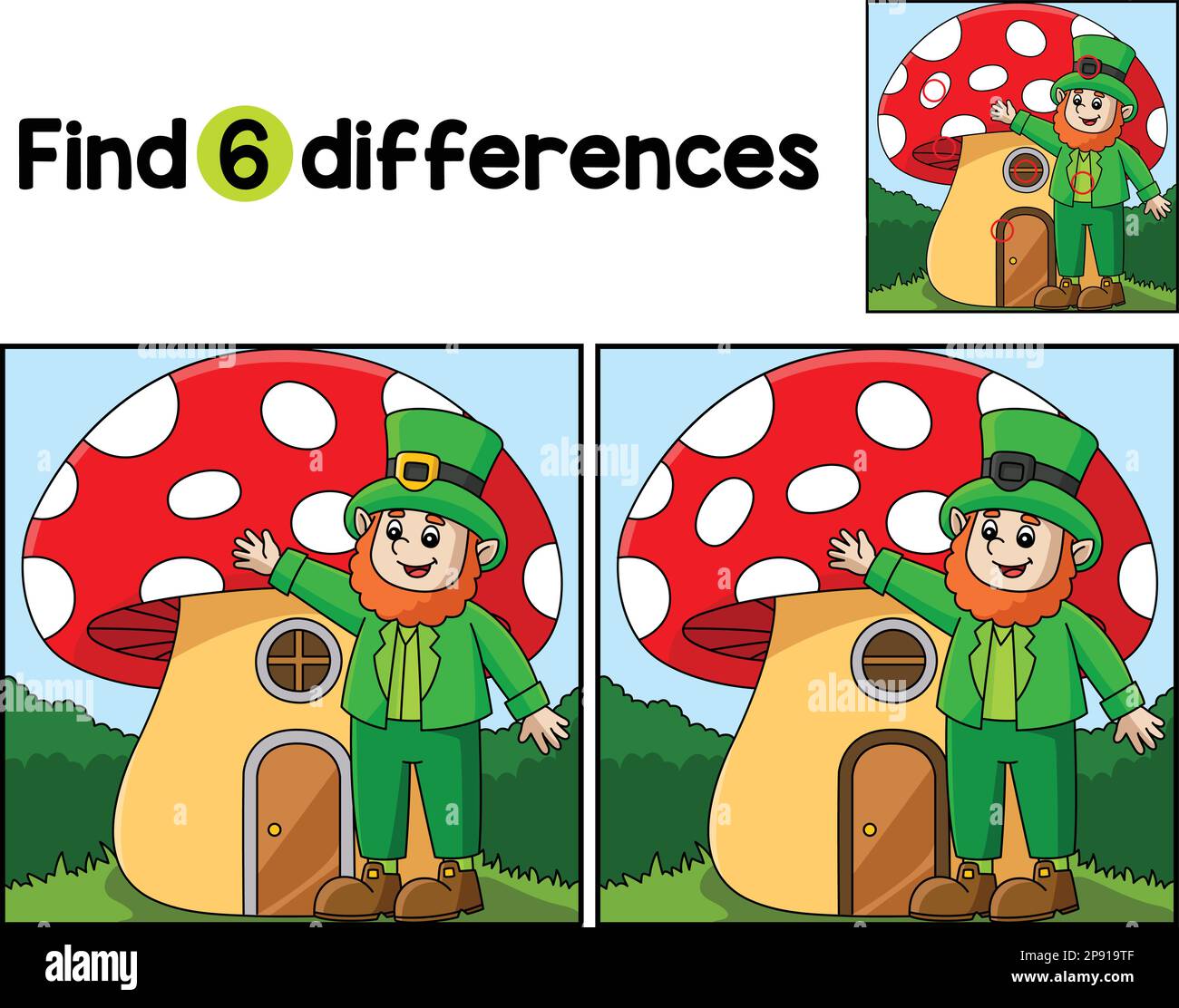 Leprechaun Mushroom House Encuentra las diferencias Ilustración del Vector