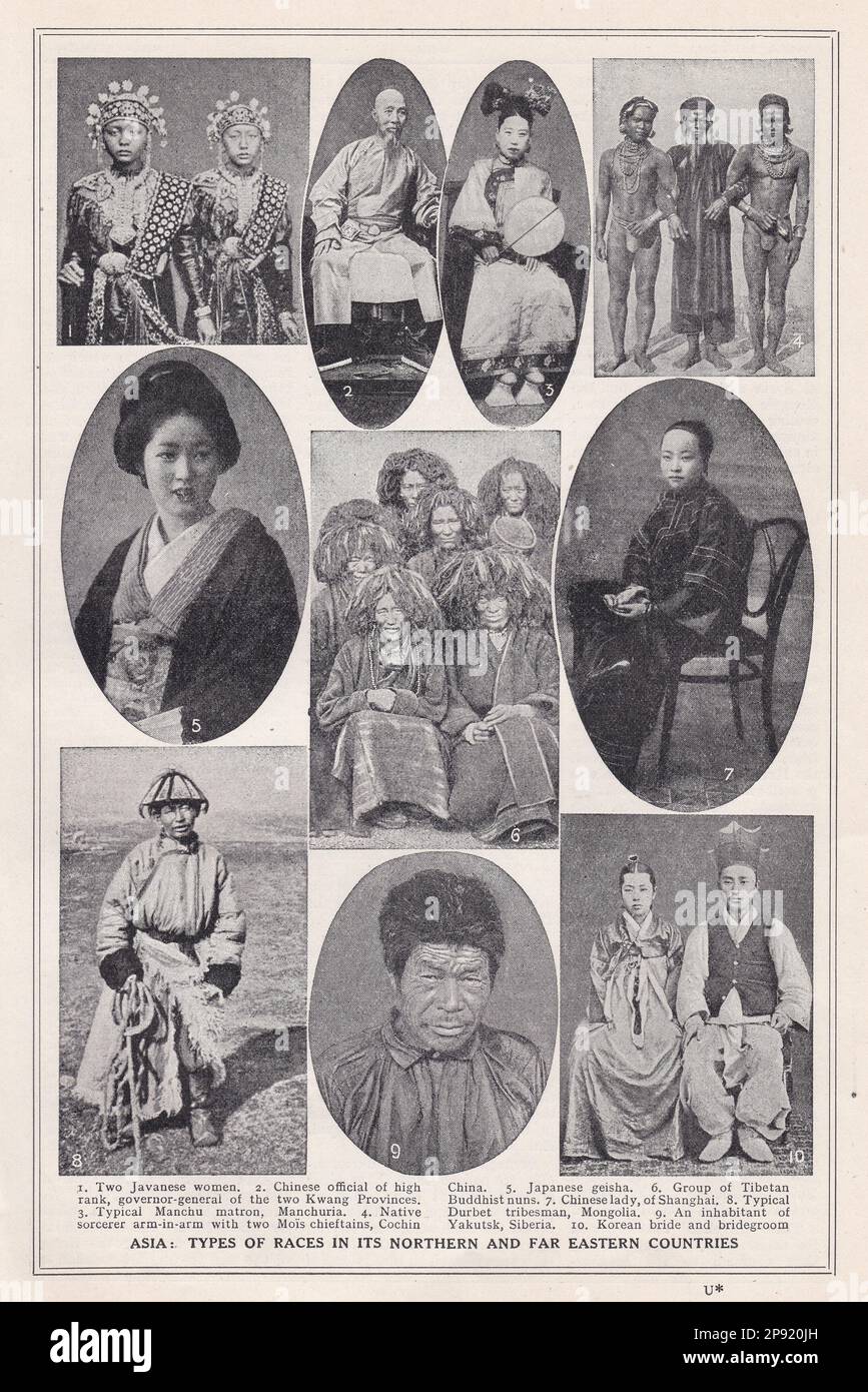 Asia - Tipos de razas en sus países del norte y del lejano oriente del siglo XX. Foto de stock