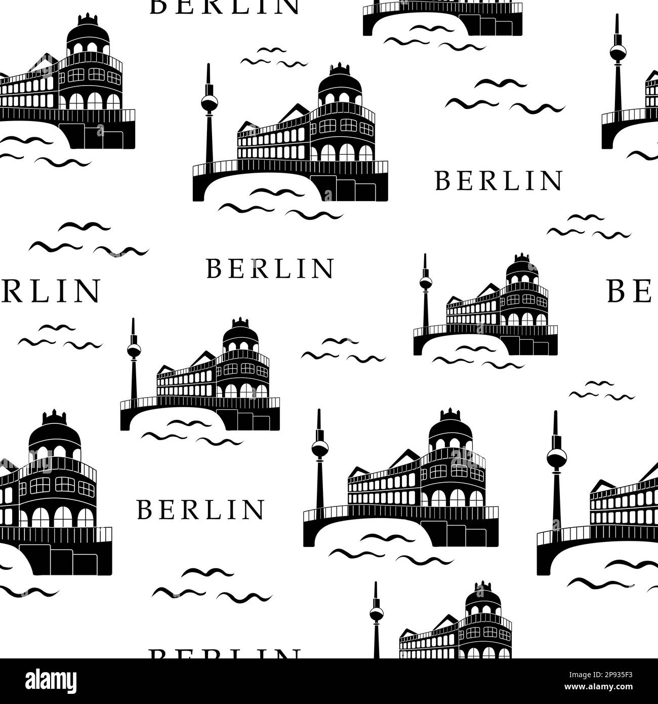 Ciudad de Berlín, patrón sin fisuras en blanco y negro Ilustración del Vector