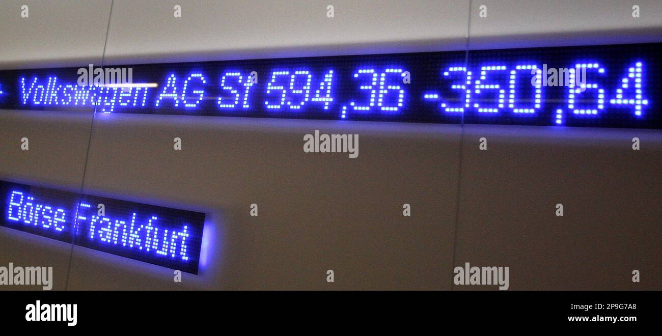 A news ticker display shows the price of Volkswagen at the stock ...