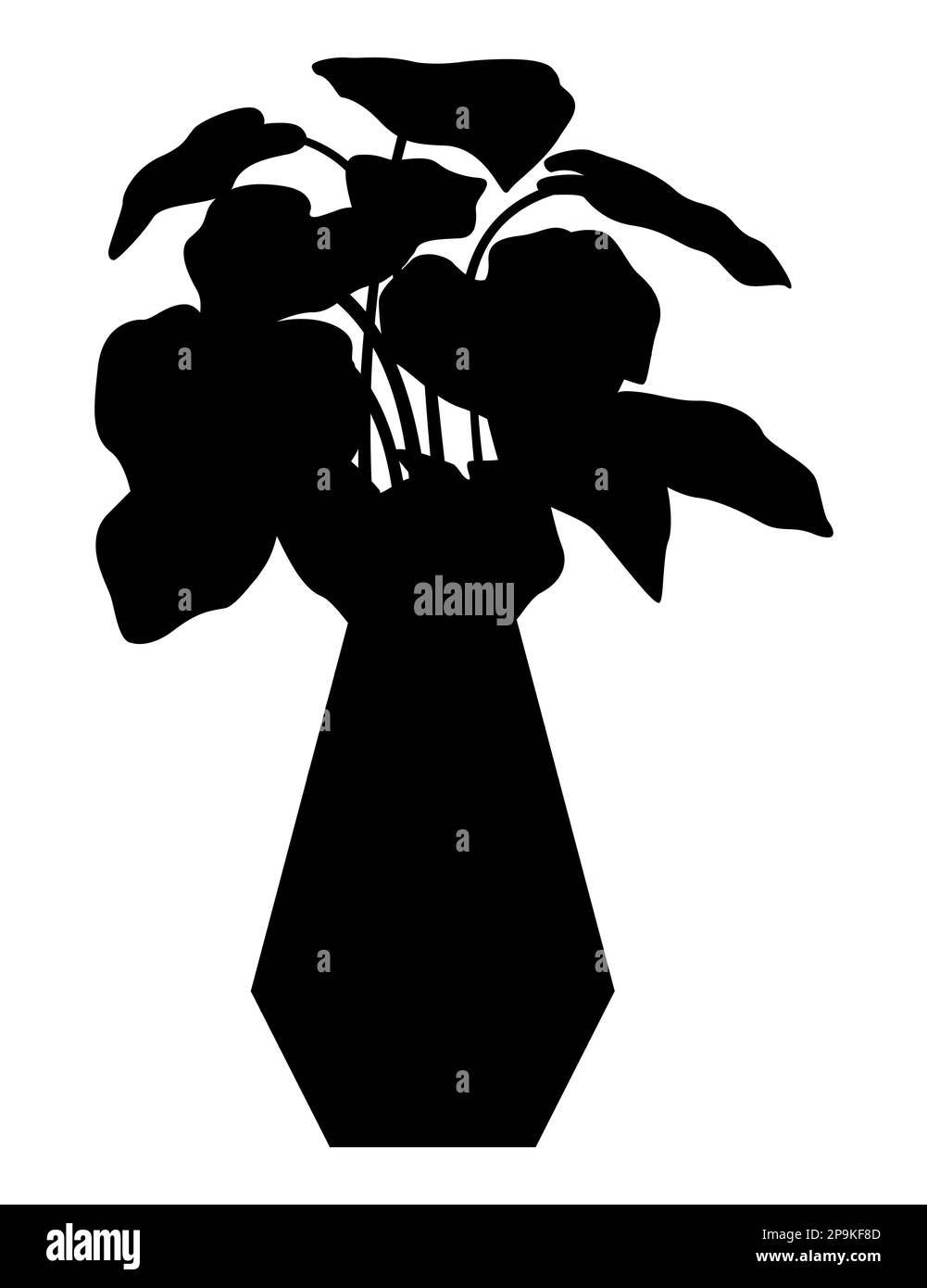 Silueta negra de alocasia tropical en la ilustración vectorial de maceta, jardinería interior, plantas de la casa, jarrón Ilustración del Vector