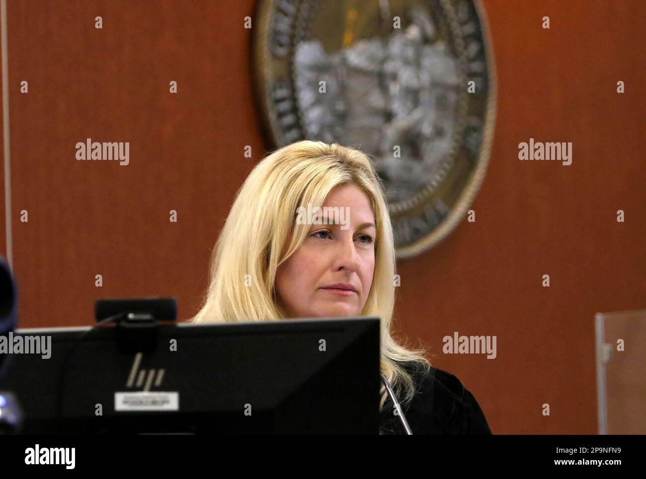 Monterey County Superior Court Judge Jennifer O #39 Keefe listens to