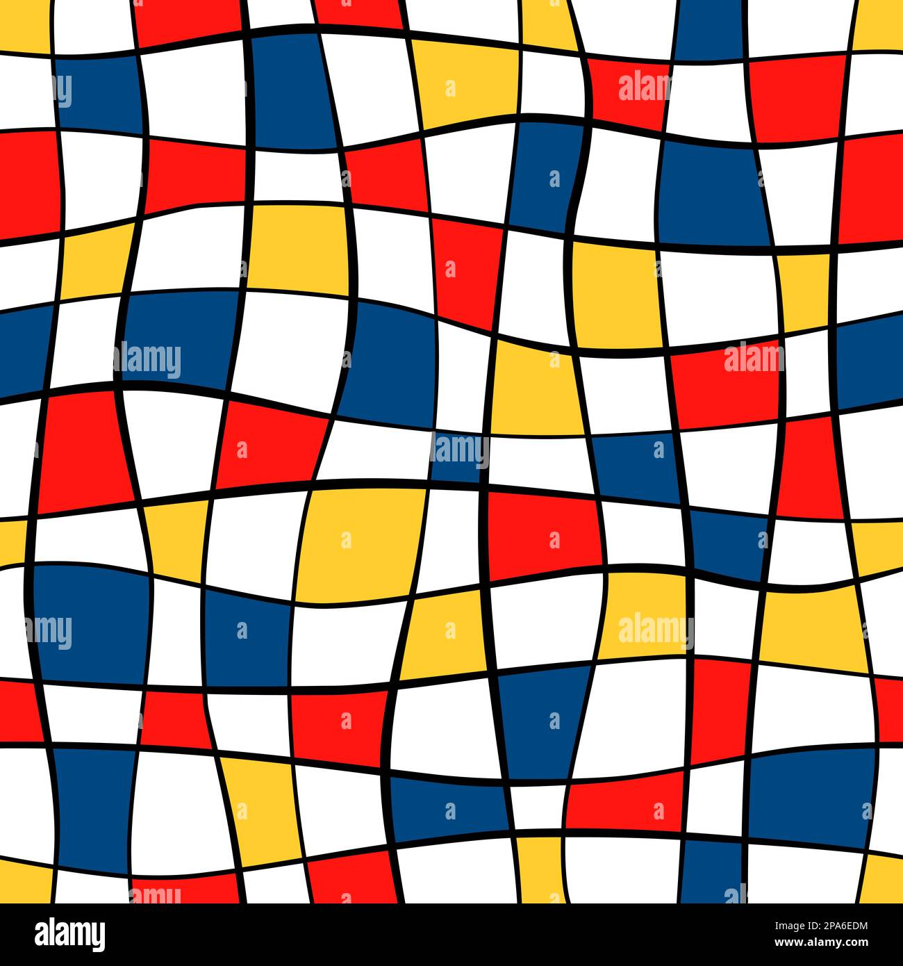 Patrón sin costuras Bauhaus. Repetición de la forma de mondrian. Cubismo de color amarillo, azul y rojo. Patrón geométrico repetido para estampados de diseño. Repita el resumen Ilustración del Vector