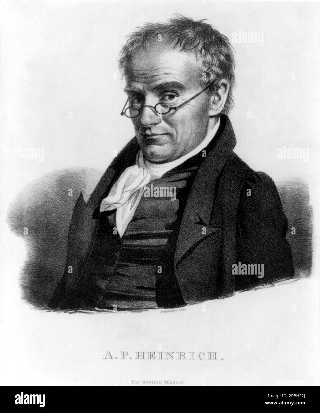 El compositor estadounidense A. P. HEINRICH ( Anthony Philip , 1781-1861 ), The Western Ministrel . Varado en los EE.UU. Por el colapso de su fortuna en las guerras napoleónicas, decidió volver a caer en su afición y convertirse en un músico profesional. - COMPOSITORE - CLASICA - CLÁSICA - RETRATO - MUSICISTA - MUSICA - CRAVATTA - CORTA - COLLAR - LENTE - occhiali da vista - grabado - incisión - ilustración - ARCHIVO GBB Foto de stock