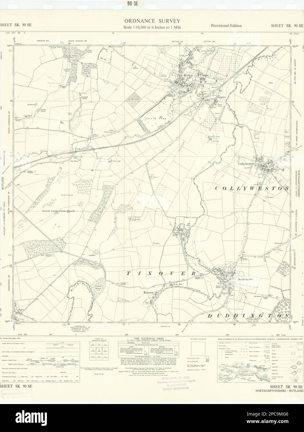 Ordnance Survey SK90SE Northants Tixover Collyweston Duddington Ketton 1958 mapa Foto de stock