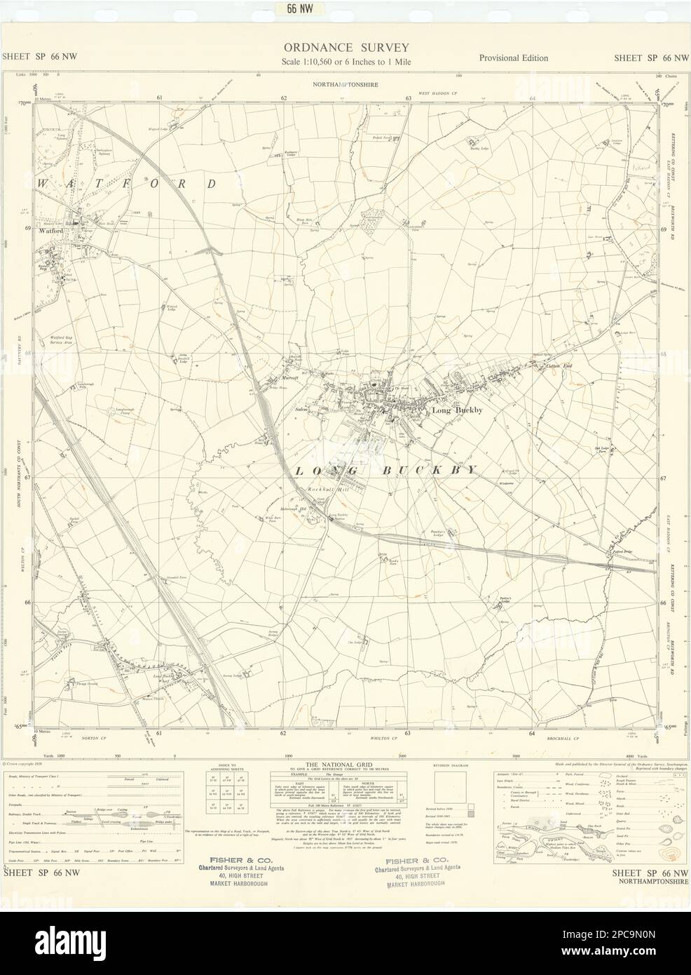 Ordnance Survey Sheet SP66NW Northamptonshire Long Buckby Watford 1970 mapa antiguo Foto de stock