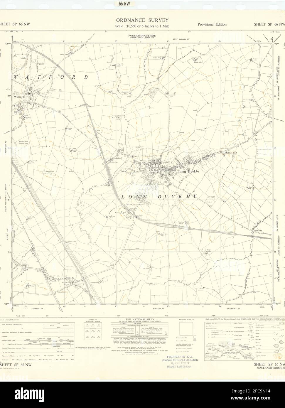 Ordnance Survey Sheet SP66NW Northamptonshire Long Buckby Watford 1958 mapa antiguo Foto de stock
