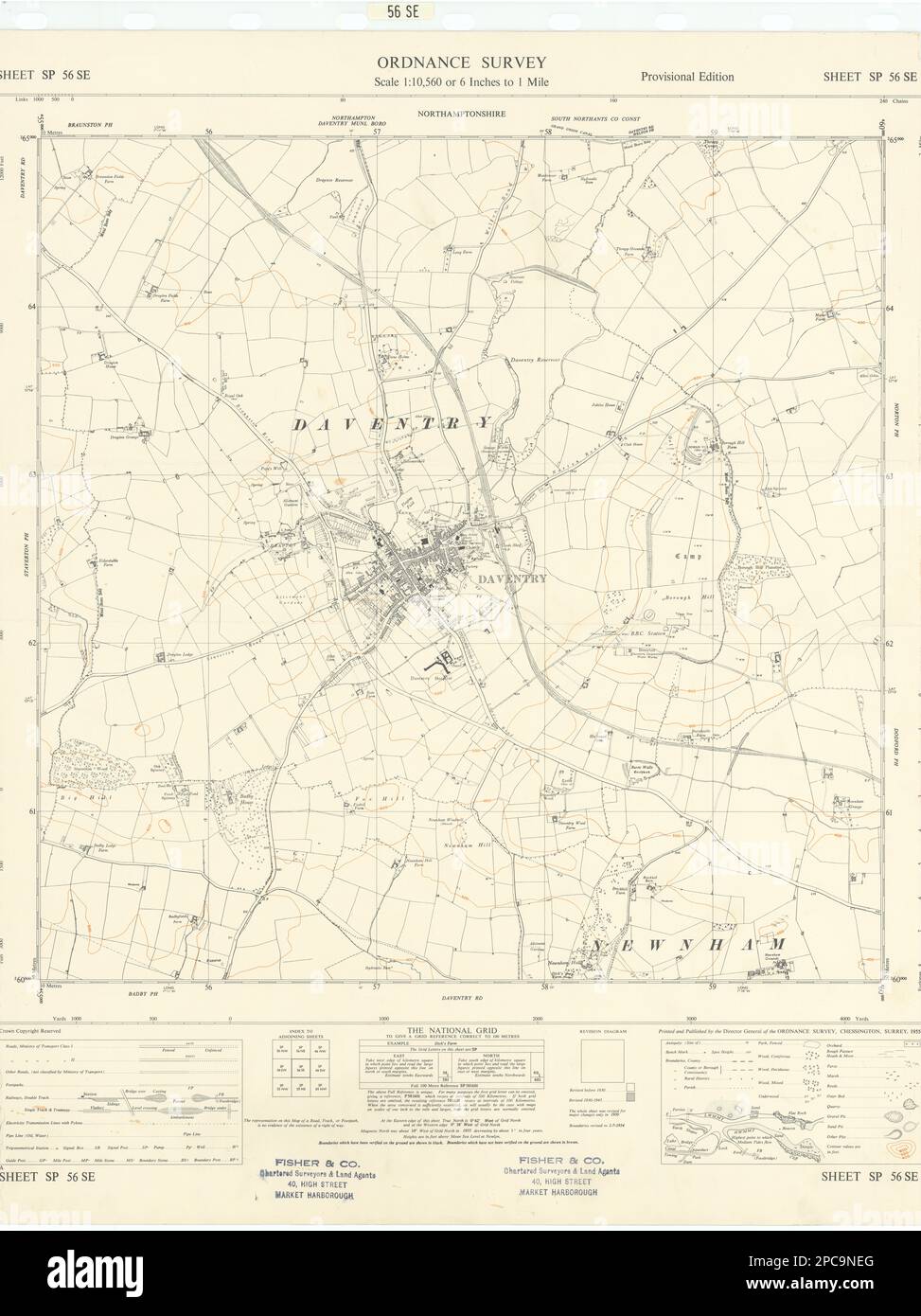 Ordnance Survey Sheet SP56SE Northamptonshire Daventry Newham 1955 mapa antiguo Foto de stock