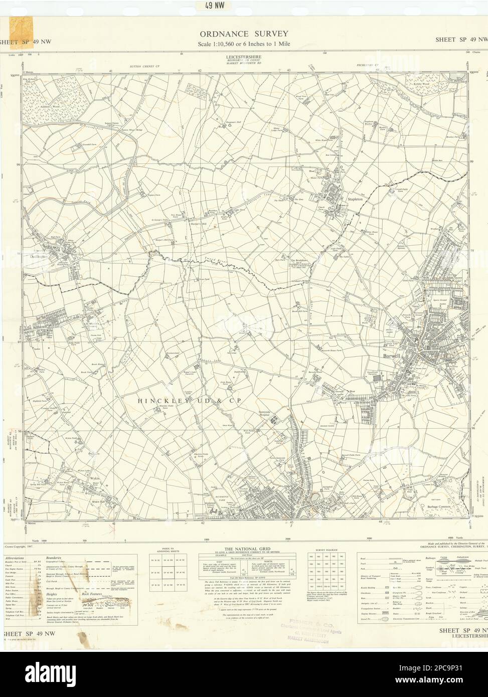 Ordnance Survey SP49NW Leics Barwell Hinckley Stapleton Dadlington 1967 mapa Foto de stock