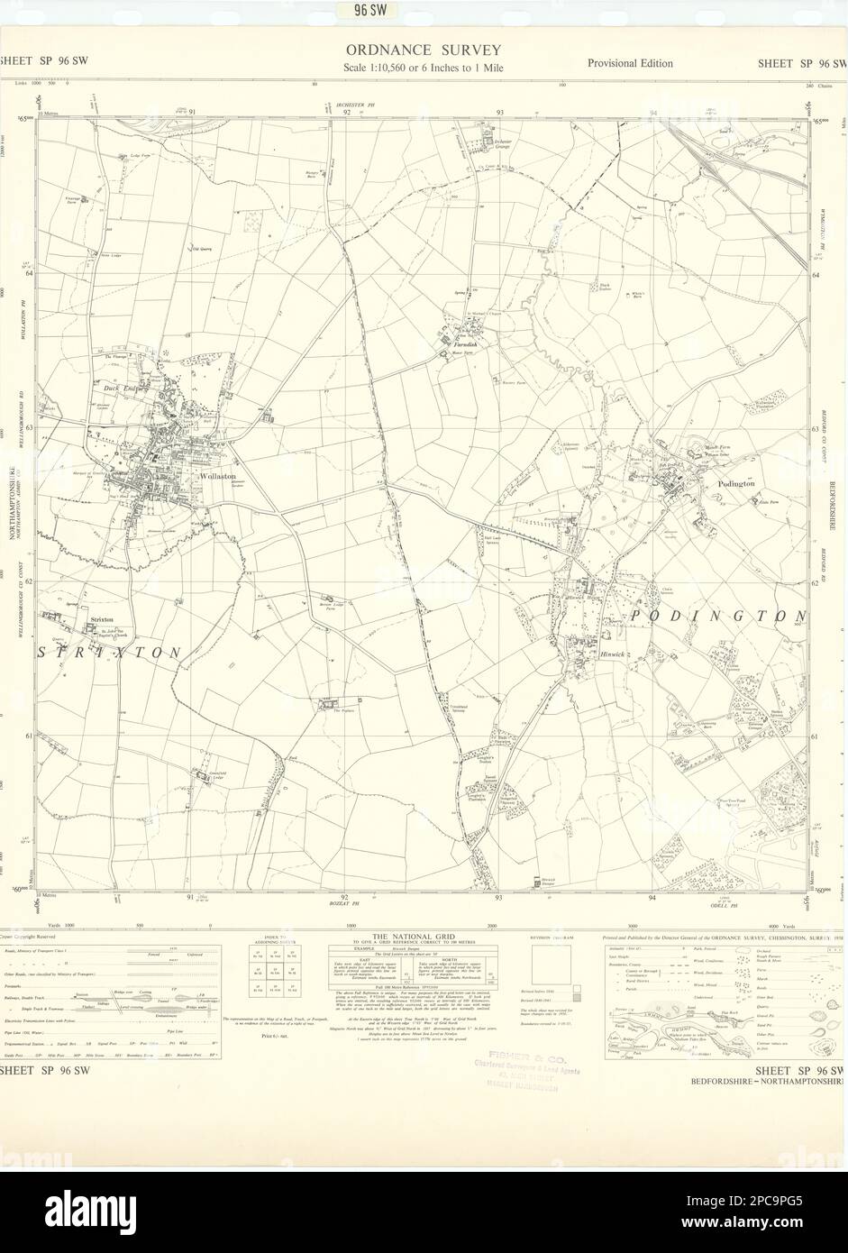 Ordnance Survey SP96SW Northants/Bedfordshire Wollaston Podington 1958 mapa antiguo Foto de stock