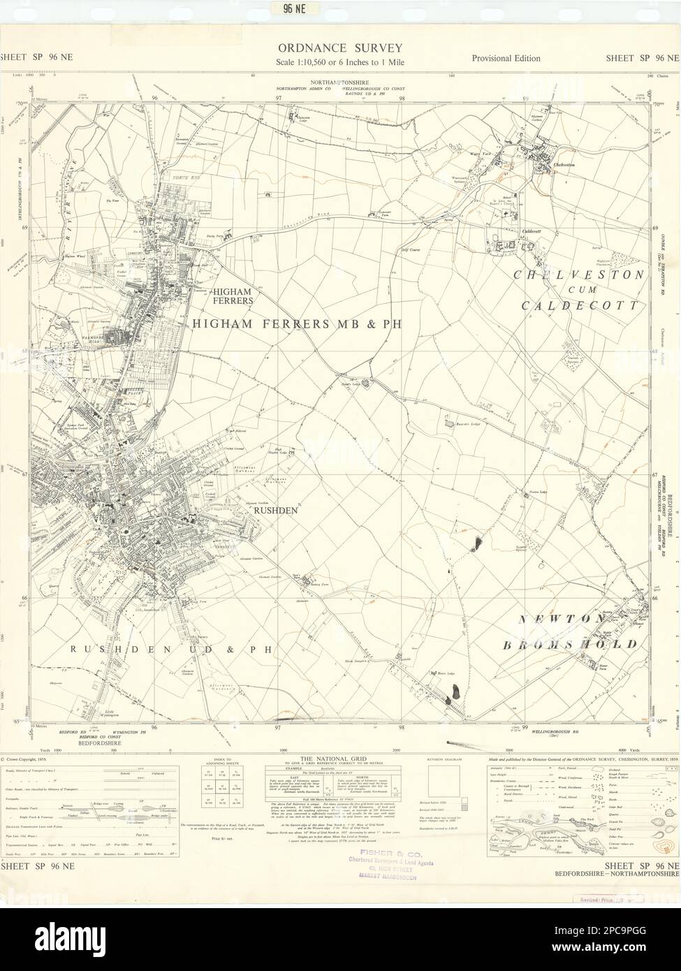 Ordnance Survey SP96NE Northants Rushden Higham Ferrers Chelveston 1959 mapa Foto de stock
