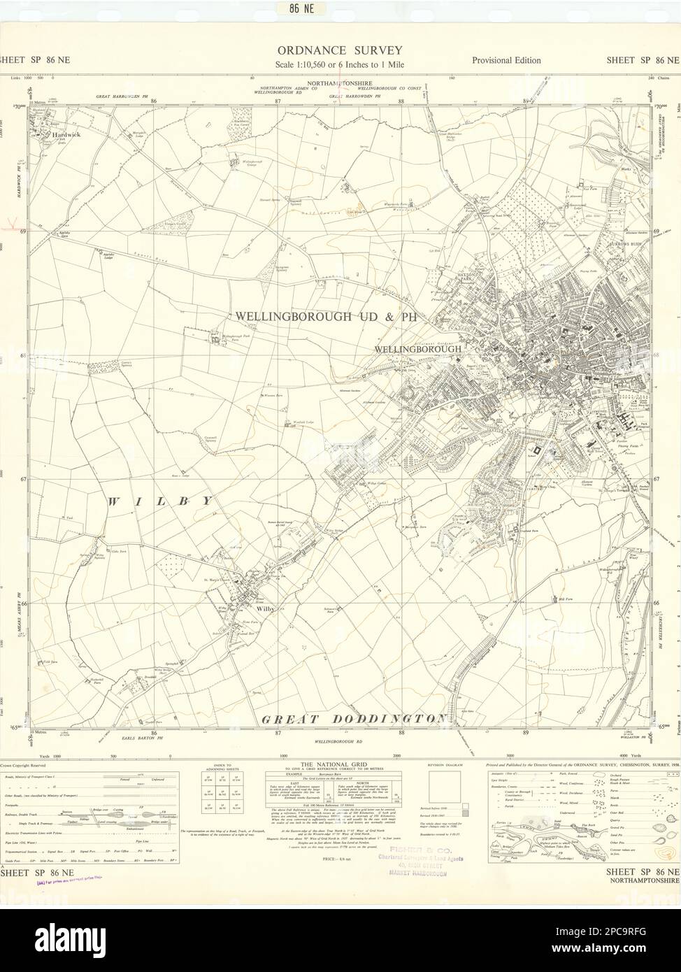 Ordnance Survey SP86NE Northamptonshire Wellingborough Hardwick Wilby 1958 mapa Foto de stock