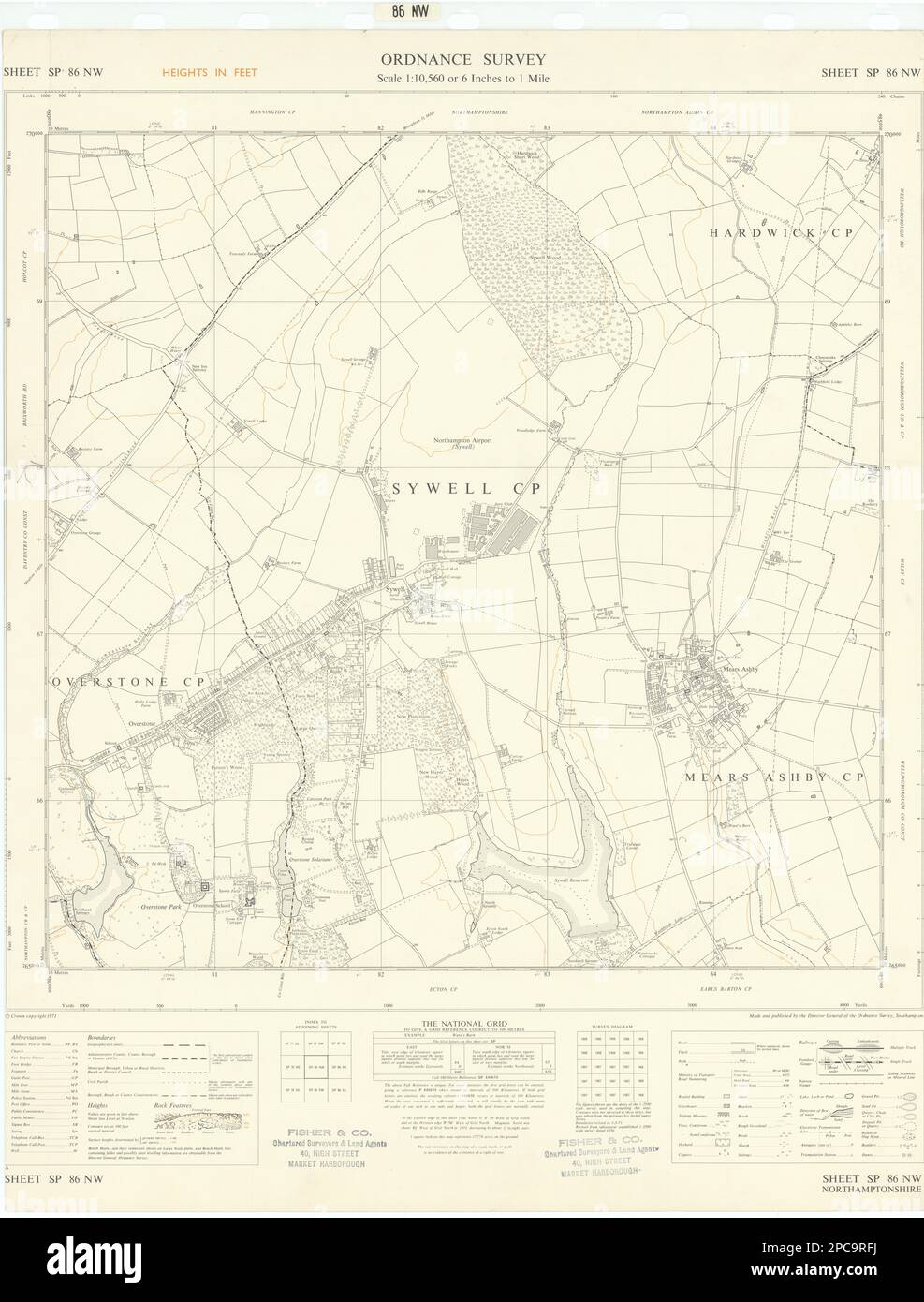 Ordnance Survey SP86NW Northamptonshire Sywell Overstone Mears Ashby 1971 mapa Foto de stock