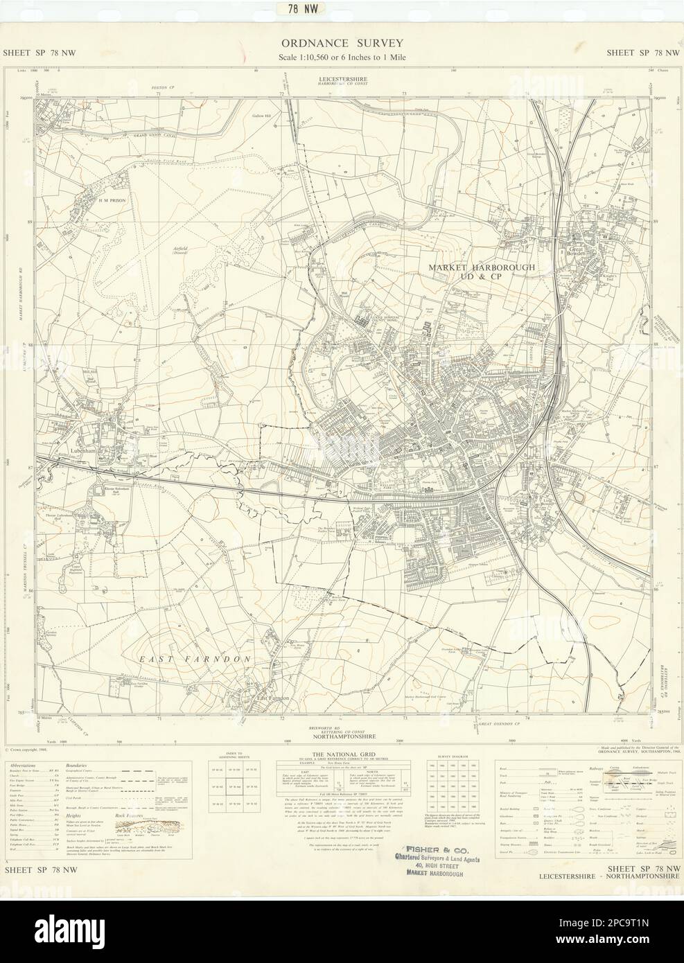 Ordnance Survey SP78NW Leics Markey Harborough Great Bowden Lubenham 1968 mapa Foto de stock