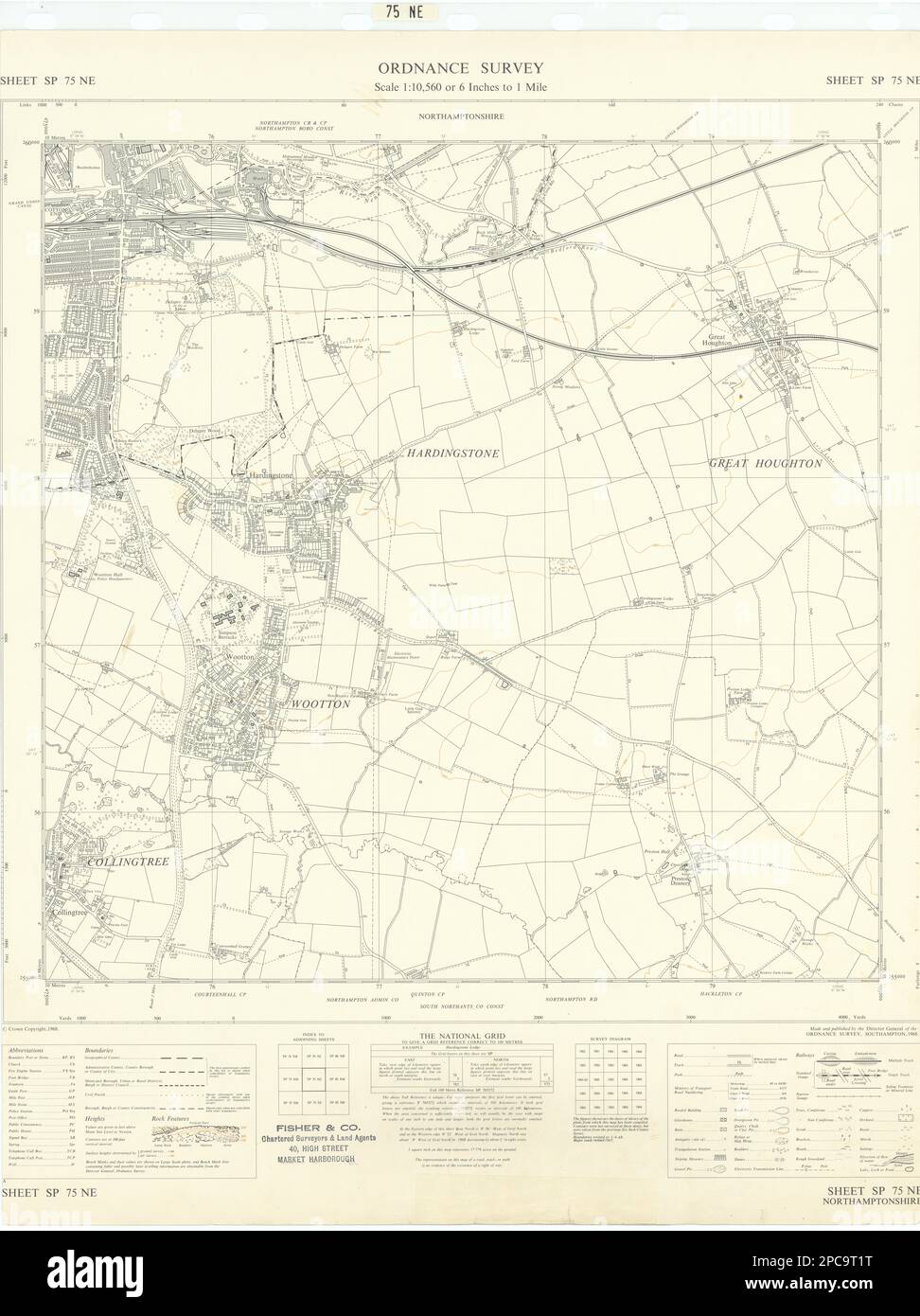 Ordnance Survey SP75NE Northampton Hardingstone Wootton Collingtree 1968 mapa Foto de stock