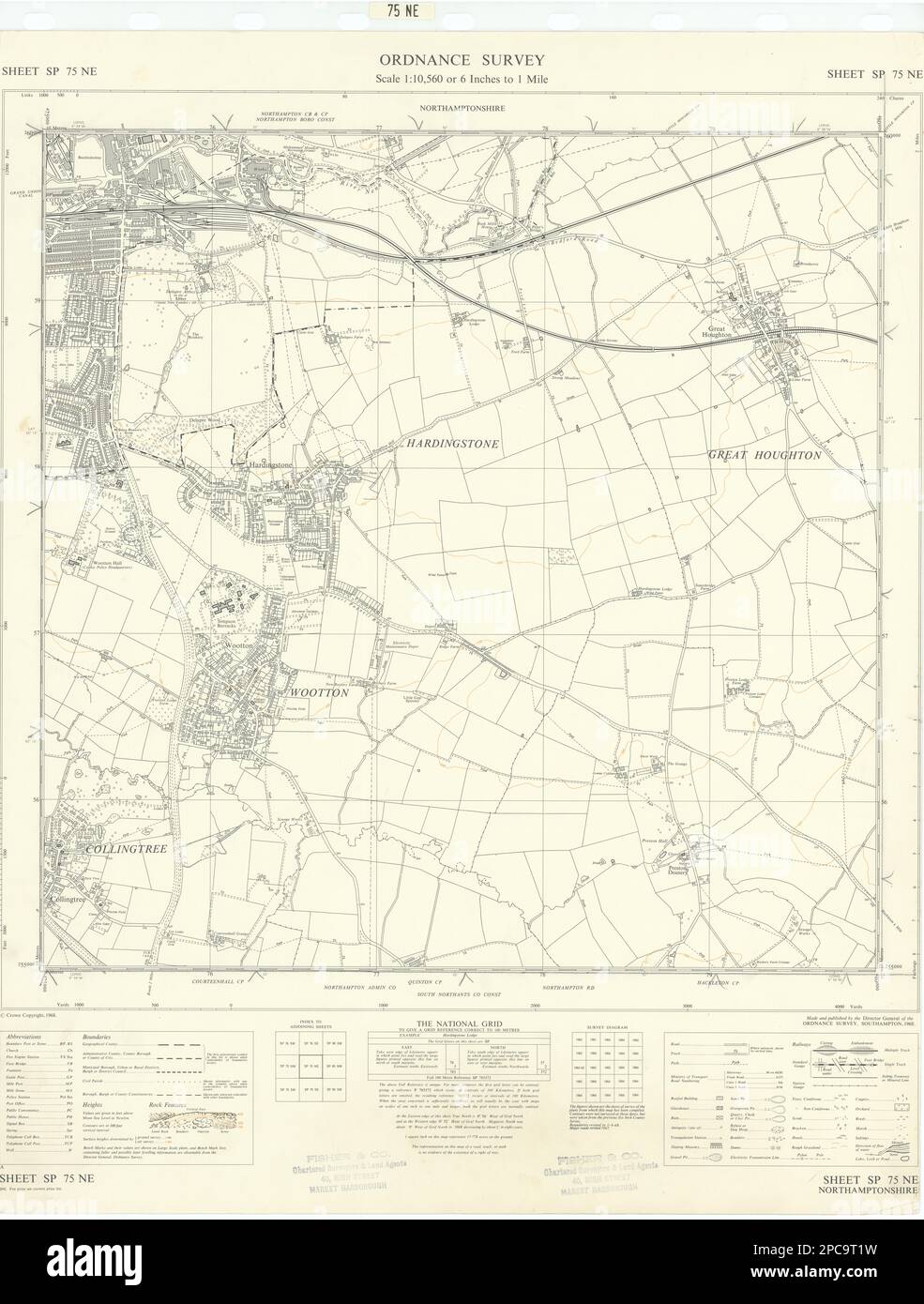 Ordnance Survey SP75NE Northampton Hardingstone Wootton GT Houghton 1968 mapa Foto de stock